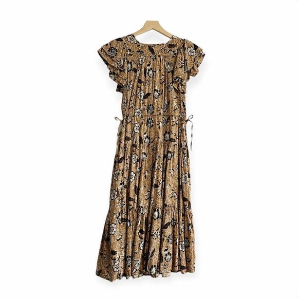 New with tag, ULLA JOHNSON Zuma Printed Tie-front Midi Dress In Amber Size 2 - Picture 3 of 16